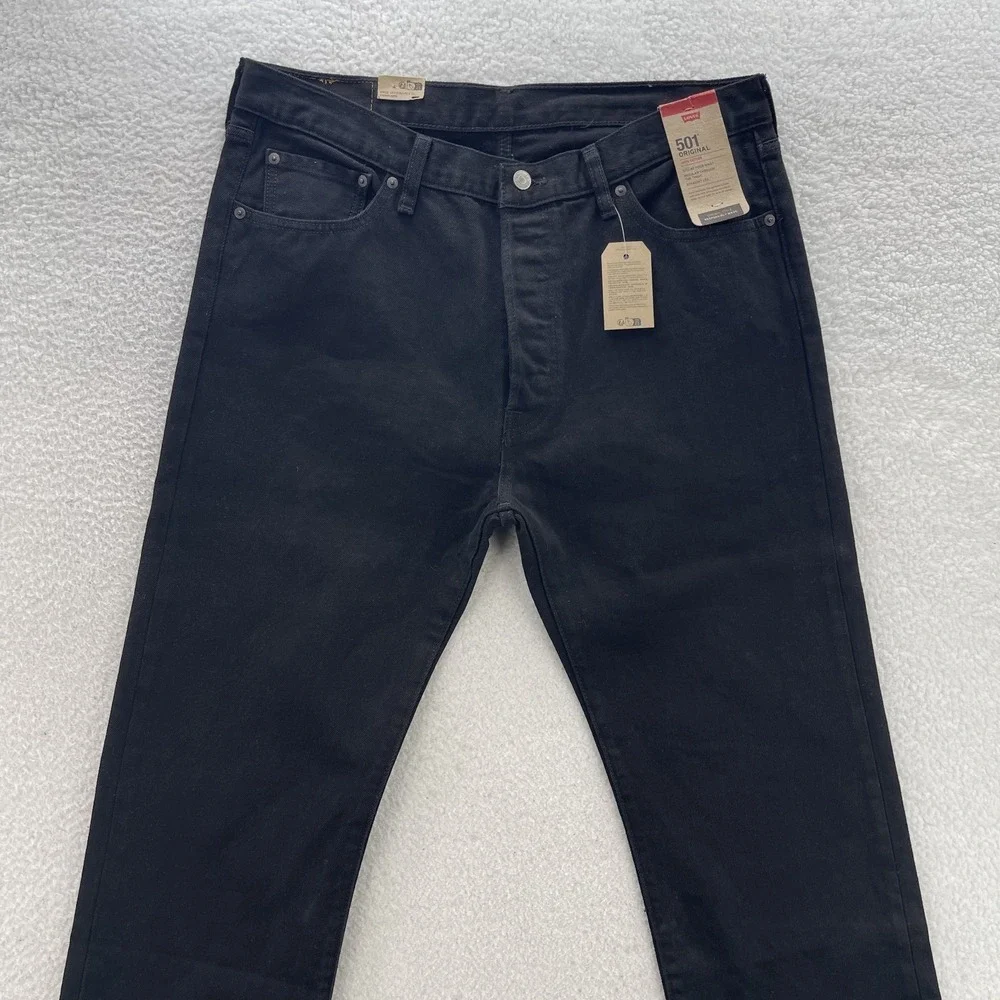 Levis 501 Jeans Mens 36x38 Black Original Straight Button Fly Denim Grunge NEW